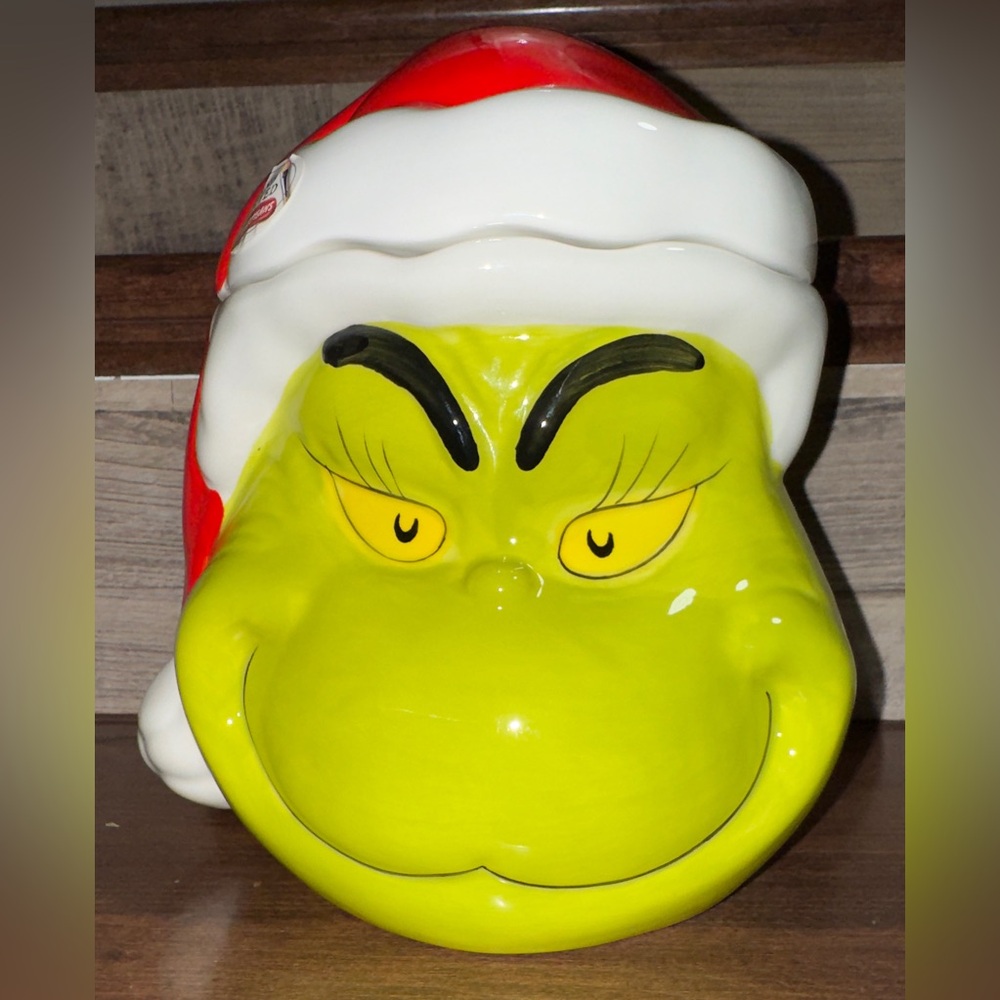 DR.SEUSS HOW THE GRINCH STOLE CHRISTMAS COOKIE JAR Santa 10" Tall Candy Canister